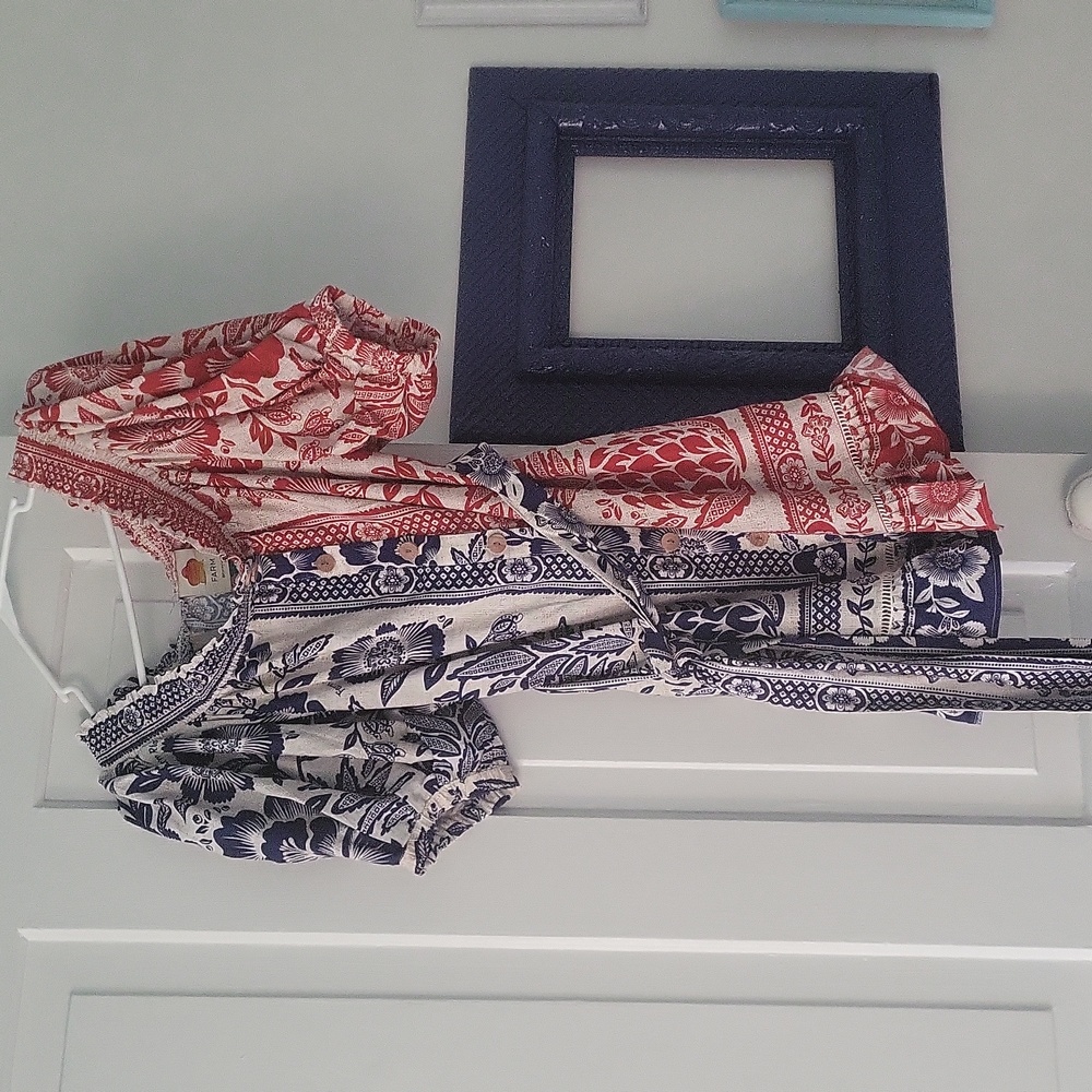 Farm Rio Mixed Pinapple Garden Mimi Dress Red and Blue